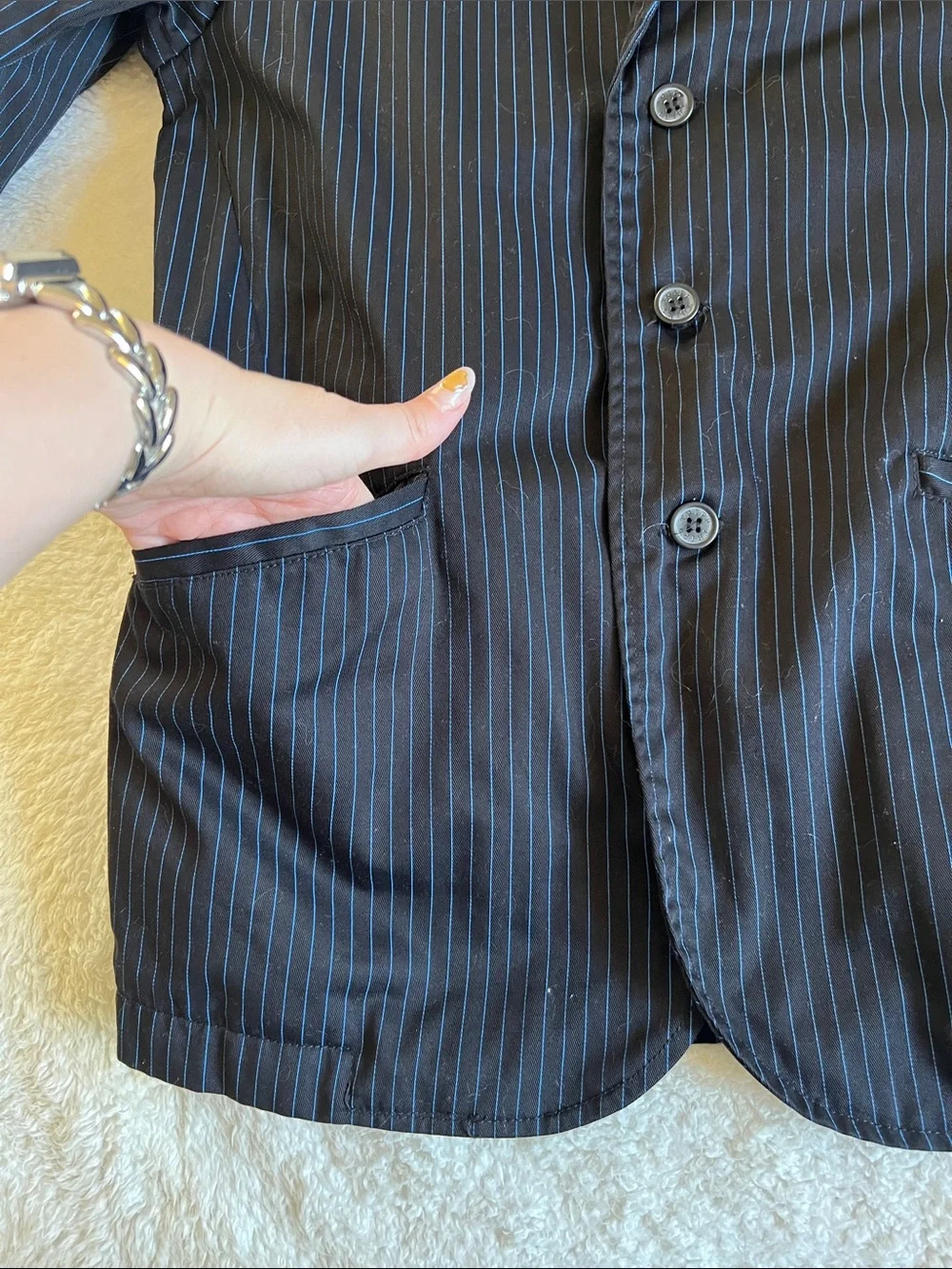 Tripp NYC Navy Blue Pinstripe Cotton Blazer Goth Y2K Grunge Jacket M